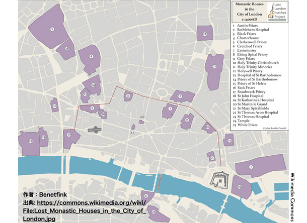 シティにかつて修道院が多く存在した