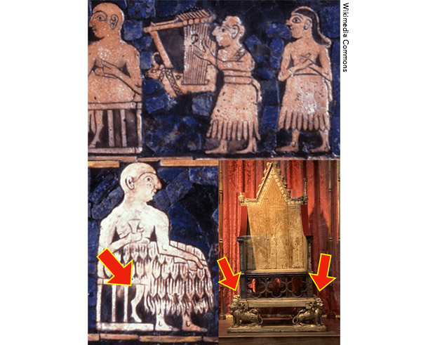 右上端のカストラート、左下の玉座の脚は獣足、右下は英国戴冠式の玉座