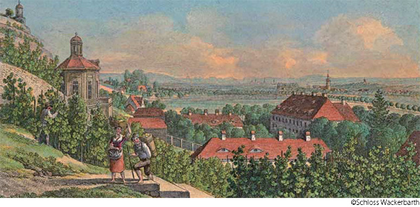 1840年ごろのザクセン地方のブドウ畑シュロ ス・ヴァッカーバートの光景