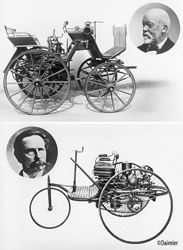 ほぼ同時期にガソリン車を発明したダイムラー（上）とベンツ（下）