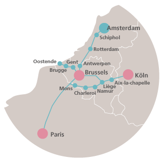 ブリュッセル・パリ・ケルンの地図